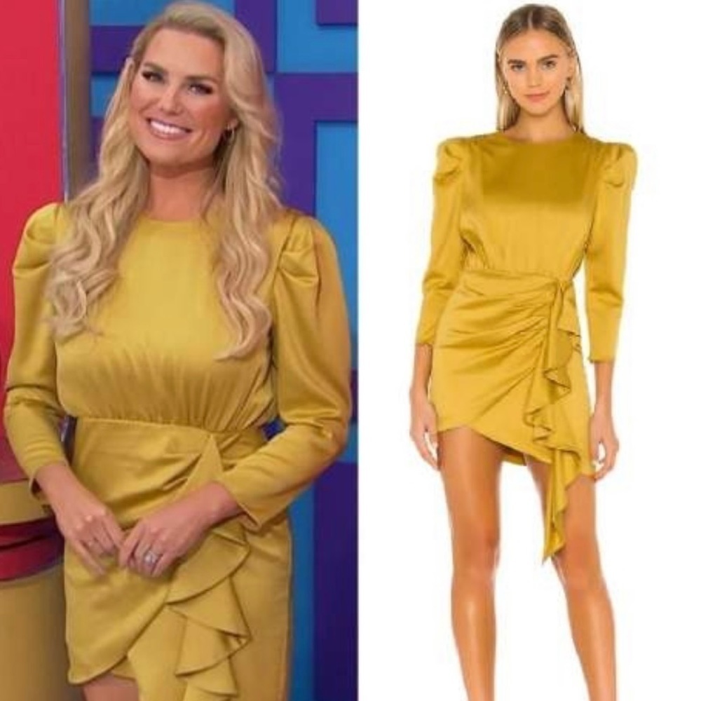 NWT NBD Pandora Assymetrical Dress Yellow Open Back Satin‎ Mini Sz S  $218
